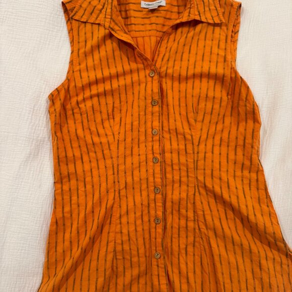 Coldwater Creek Orange Striped Sleeveless Button Down Blouse Women’s Large Boho - Picture 4 of 12